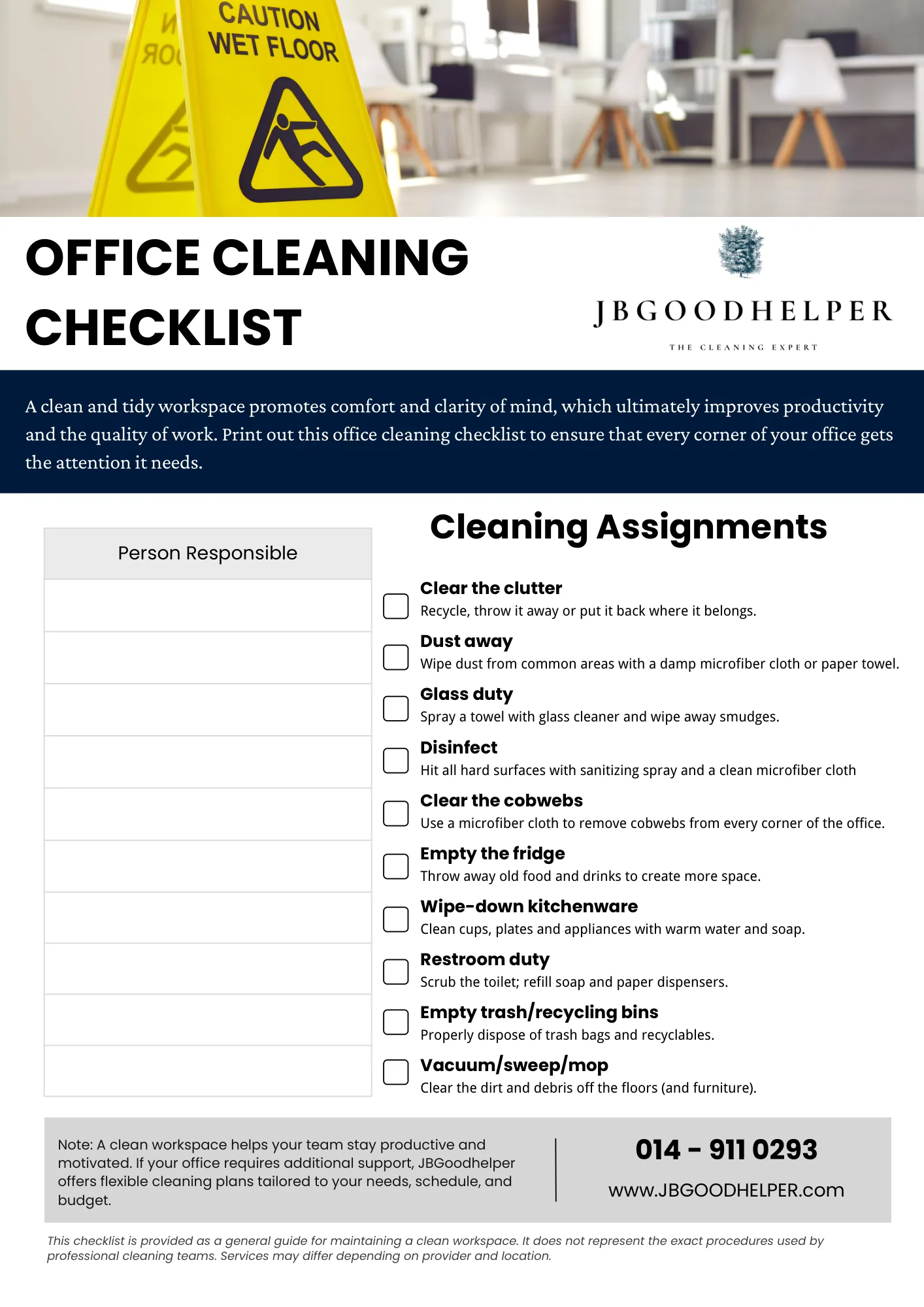 Jbgoodhelper office cleaning checklist
